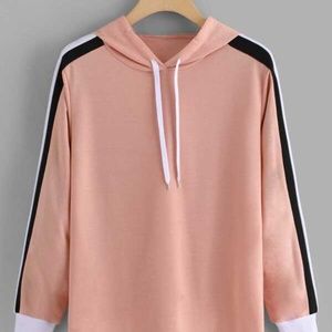 New! Pink Hoodie  Hooded Knit Top w Stripe Details SHEIN